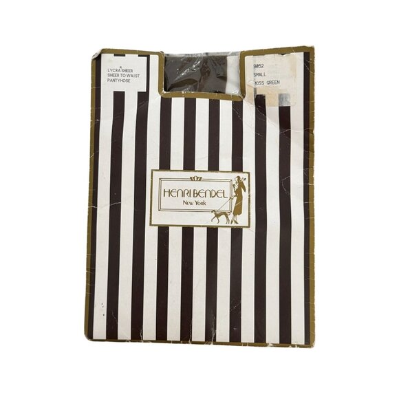 HENRI BENDEL Vintage Moss Green Tights Stockings Size Small NEW NIP - Picture 5 of 5